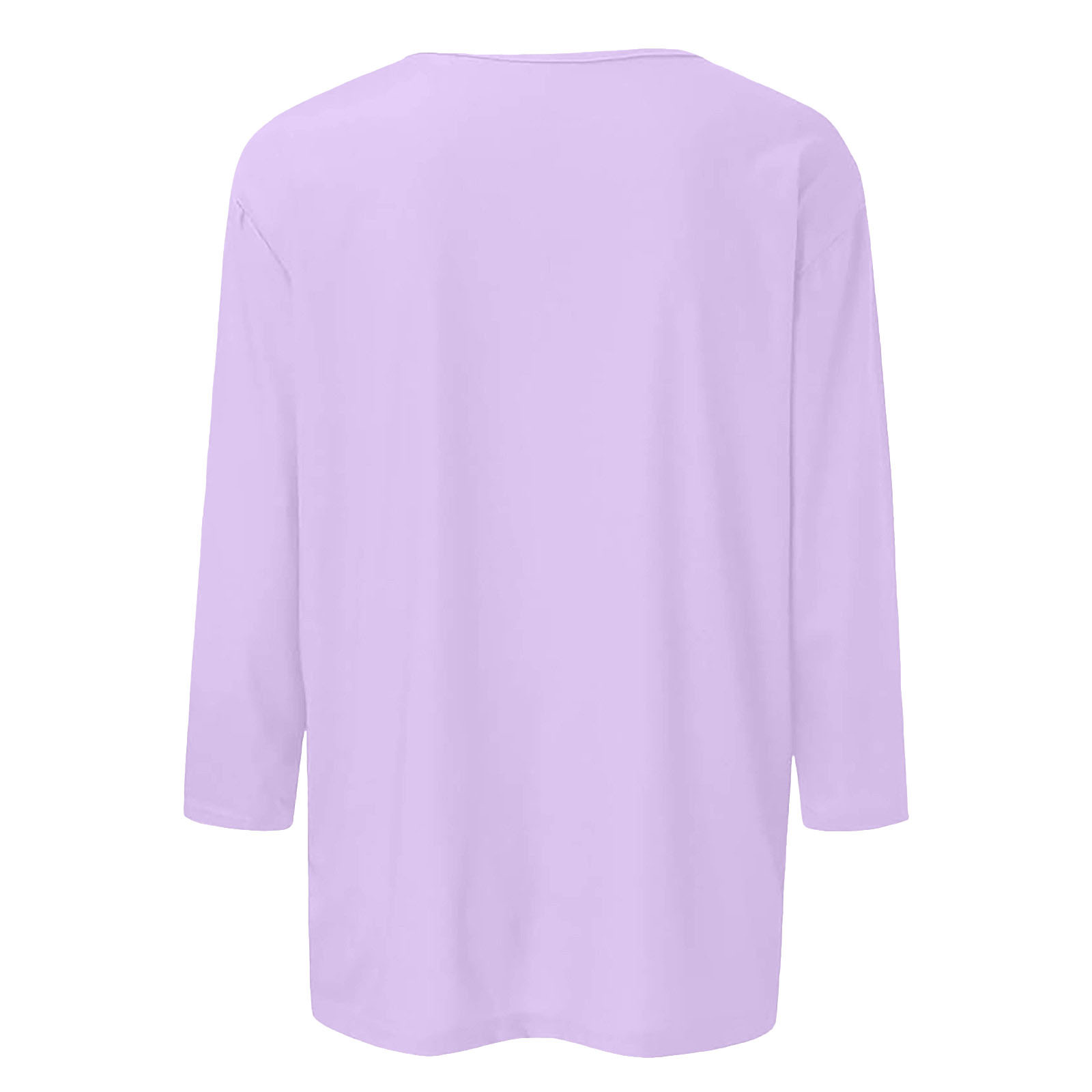 thumbnail image 4 of Camiseta básica de verano informal de color liso con cuello en V para mujer - Poliéster, manga 3/4, aberturas laterales - S-XXL, 4 of 5